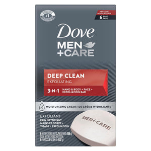 Dove Men +Care Deep Clean Exfoliating 3-In-1 Bar Soap (Pack Of 6) 106g Each,011111012097,