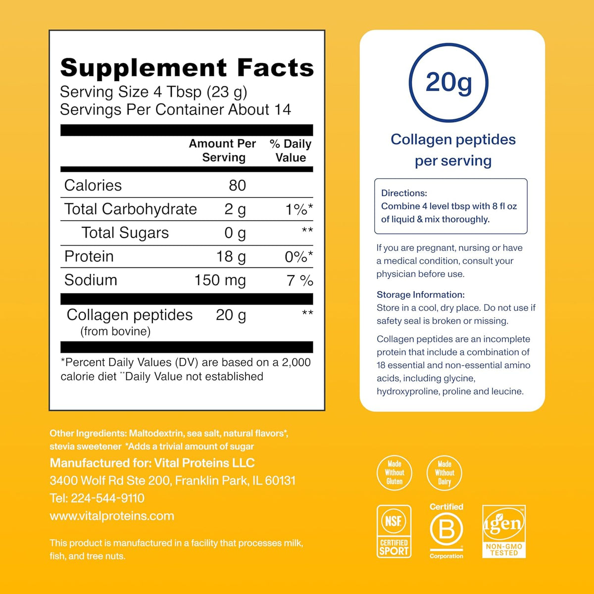 Vital Proteins Collagen Peptides Vanilla Flavor Powder 327g,850026494228