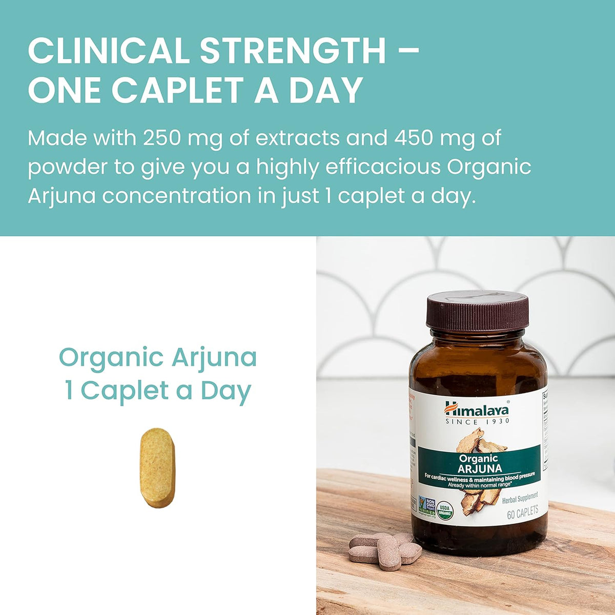 Himalaya Organic Arjuna For Cardiac Wellness & Maintaining Blood Pressure 60 Caplets,605069413015