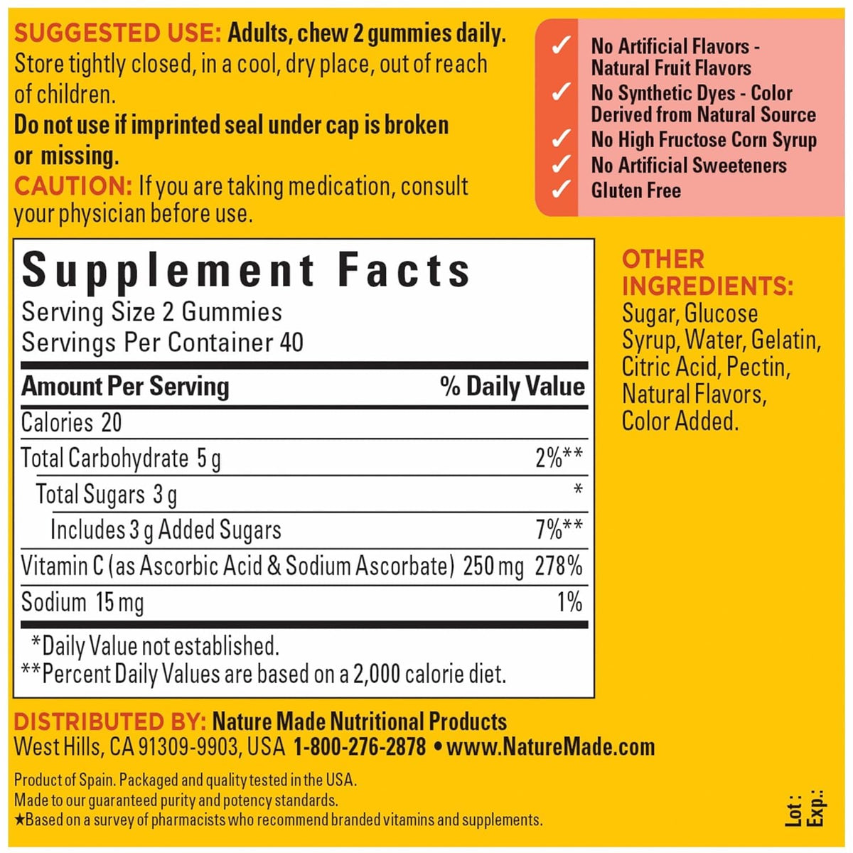 Nature Made Vitamin C Gummies 250mg 80 Count,031604028435