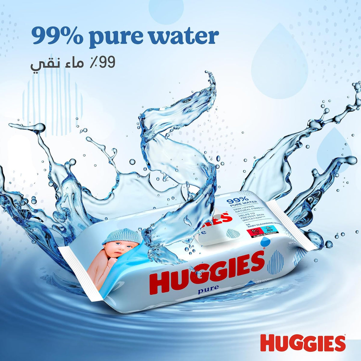Huggies Pure 99% Pure Water Baby Cleansing Wipes 56 Count,5029053550039