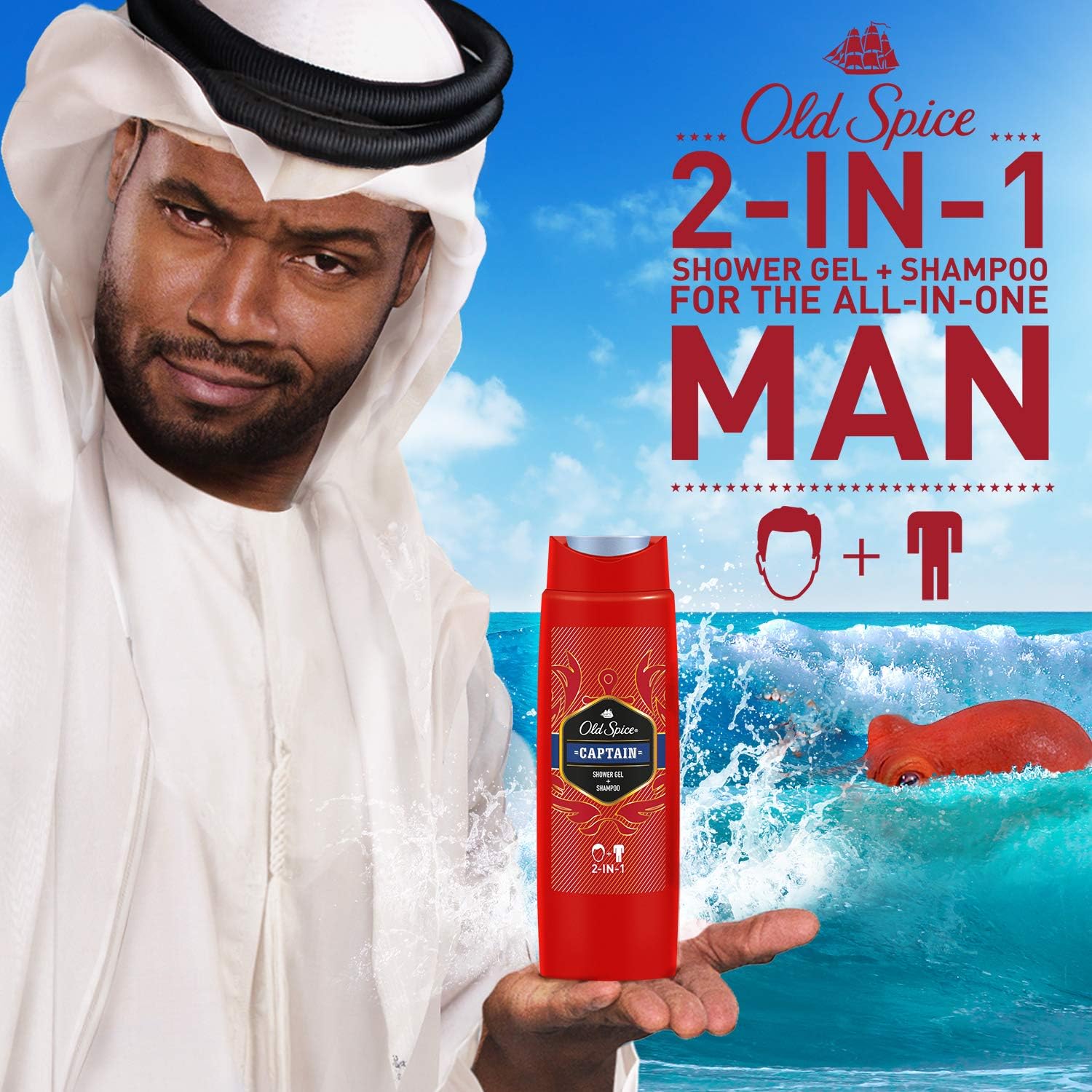 Old Spice Captain 2-In-1 Shower Gel & Shampoo 250ml,8001090965431,