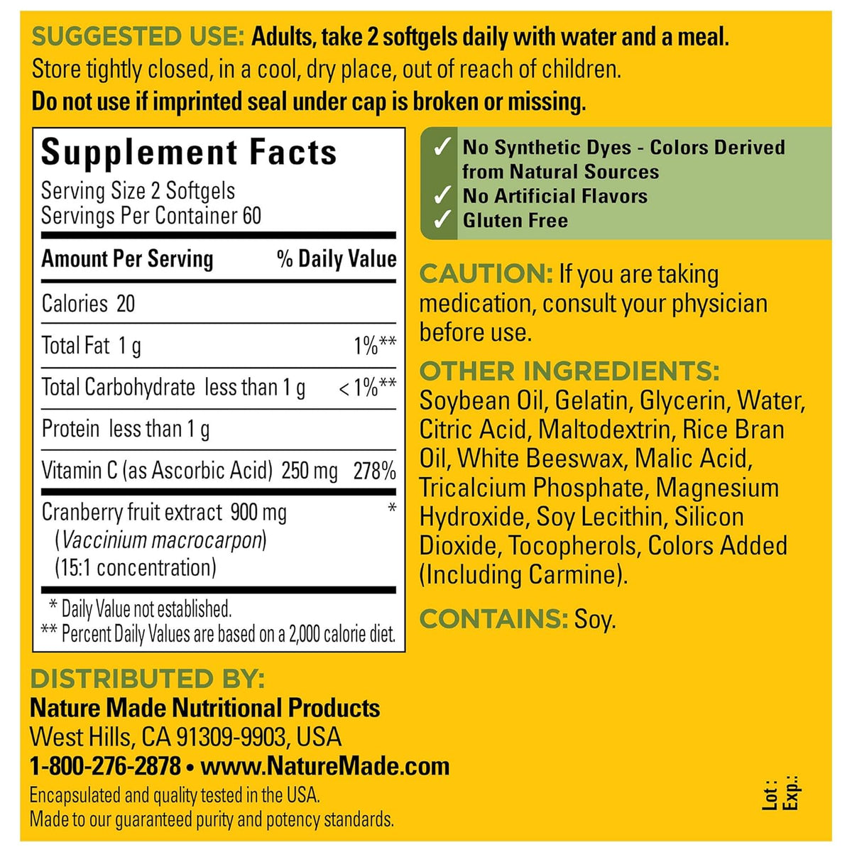 Nature Made Cranberry 450mg Fruit Extract 120 Softgels,031604027797