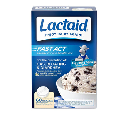 Lactaid Fast Act Vanilla Twist Flavor Lactase Enzyme Supplement 60 Chewable