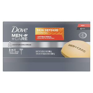 Dove Men +Care Skin Defense Antibacterial Hydrating 3-In-1 Bar Soap (Pack Of 6) 106g Each,011111025868,