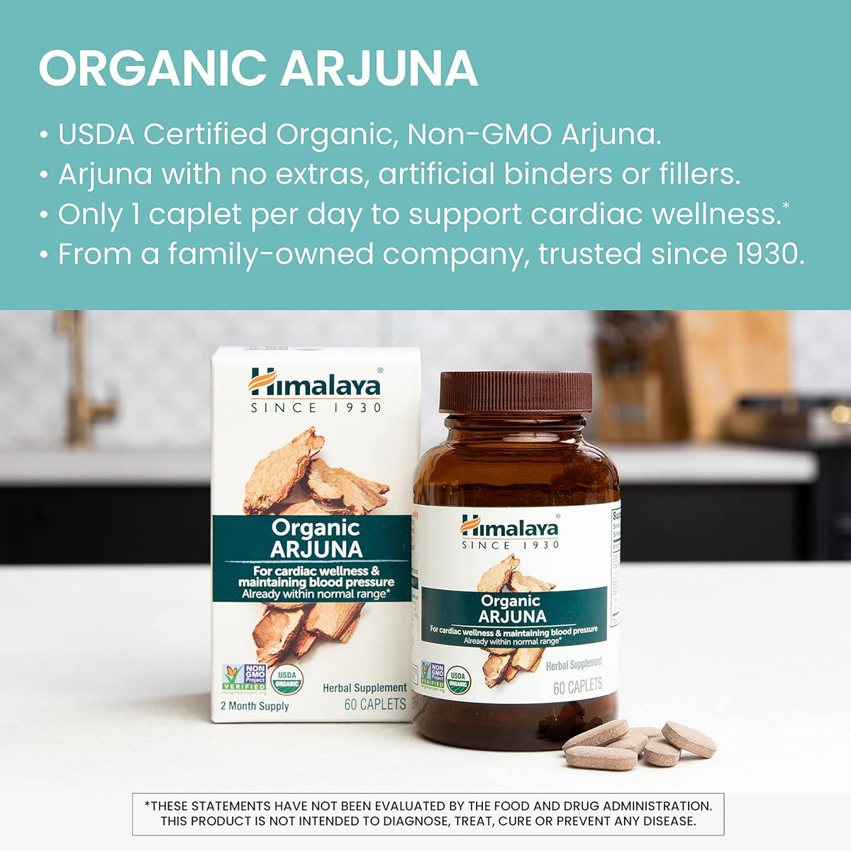 Himalaya Organic Arjuna For Cardiac Wellness & Maintaining Blood Pressure 60 Caplets,605069413015