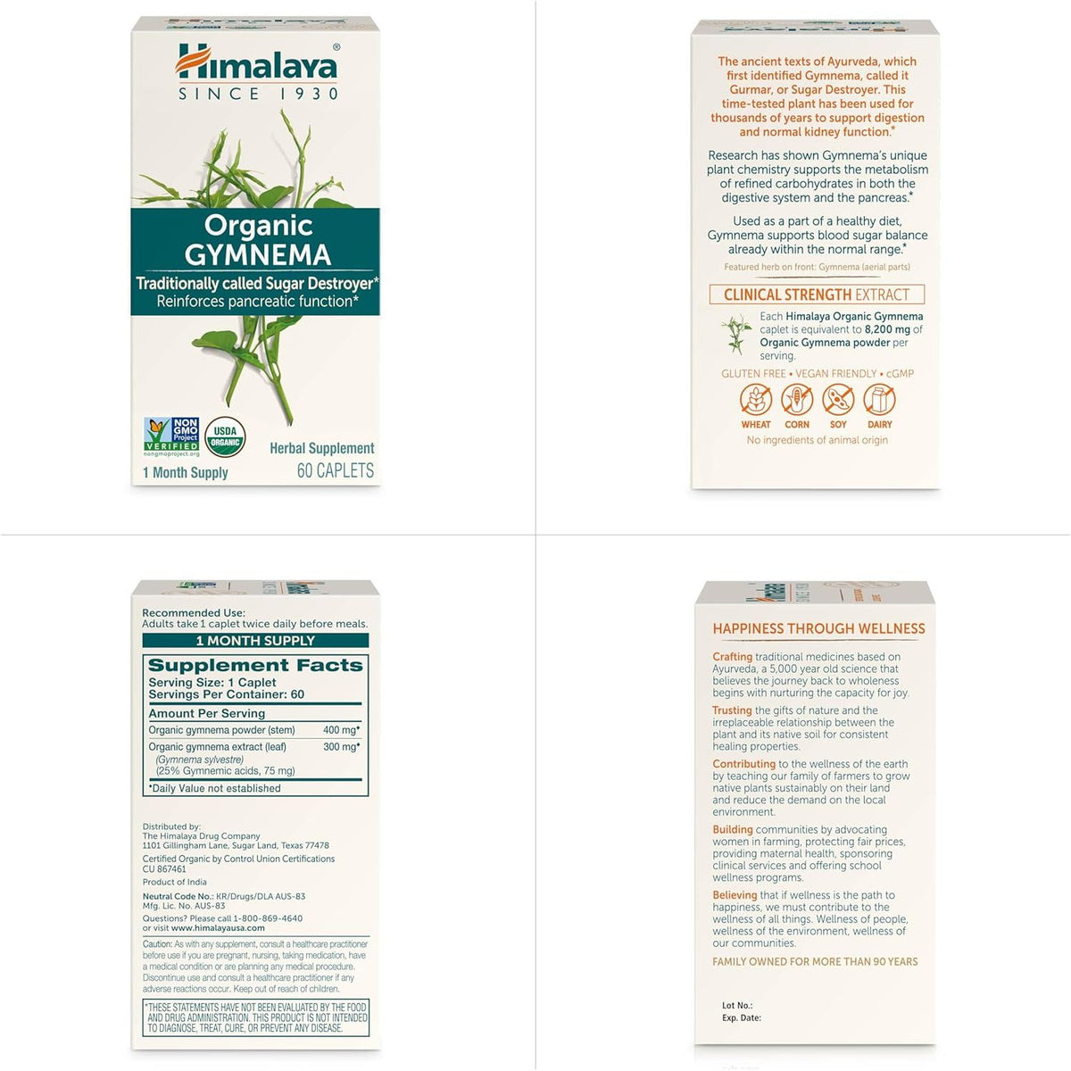 Himalaya Organic Gymnema For Pancreatic Function 60 Caplets,605069418010,