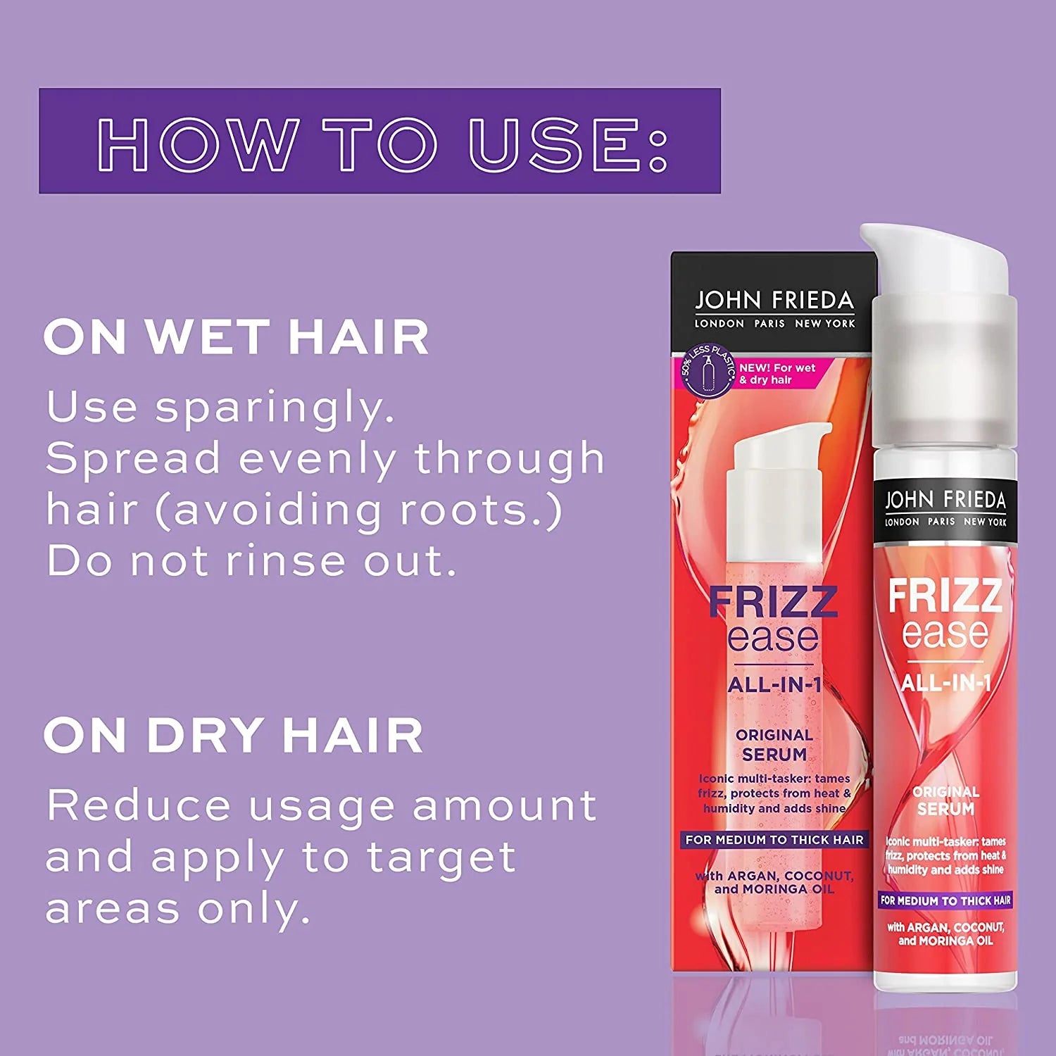 John Frieda Frizz Ease Argan, Coconut & Moringa Oil All in 1 Original Serum 50ml,5037156201994,