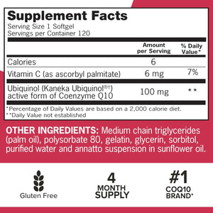 Qunol Mega CoQ10 UBIQUINOL 100mg Softgels,898440001288