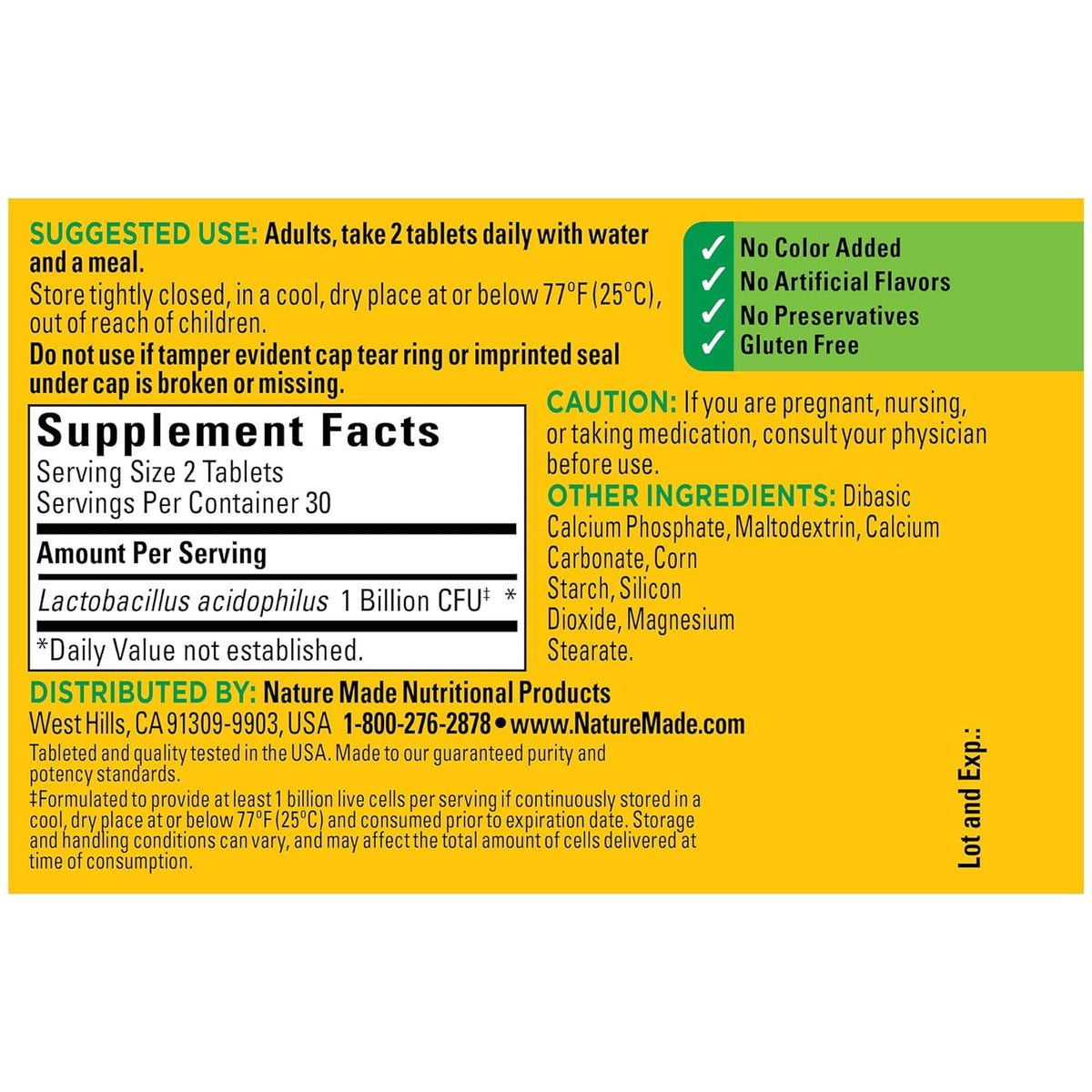 Nature Made Acidophilus Probiotics 60 Tablets,031604027612