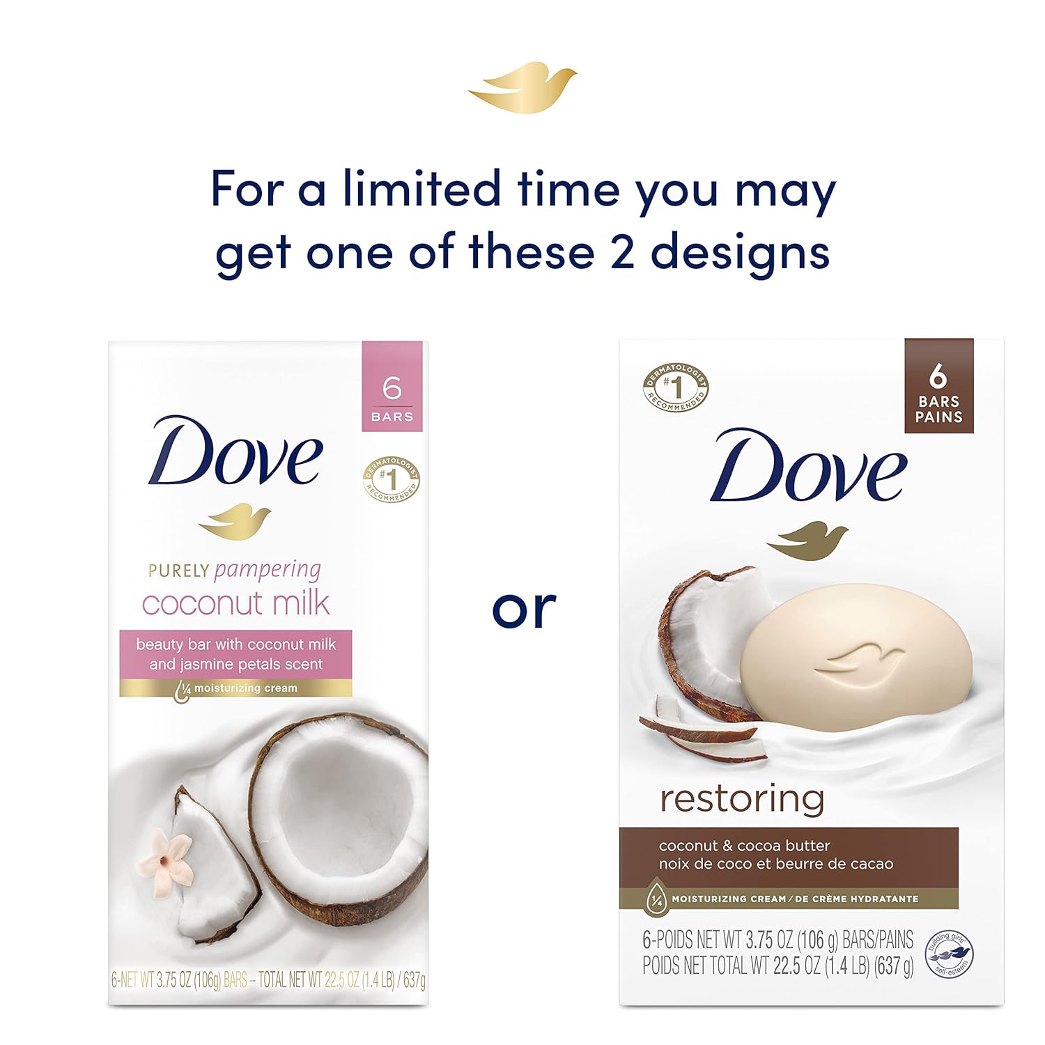 Dove Beauty Bar Restoring Coconut & Cocoa Butter Soap (Pack Of 6) 106g Each,011111347861