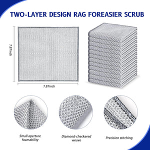 Wangjinpeng Multipurpose Wire Dishwashing Rag, Non-Scratch Steel Mesh Cloth, Reusable for Cookware & Dishes, 8-Pack