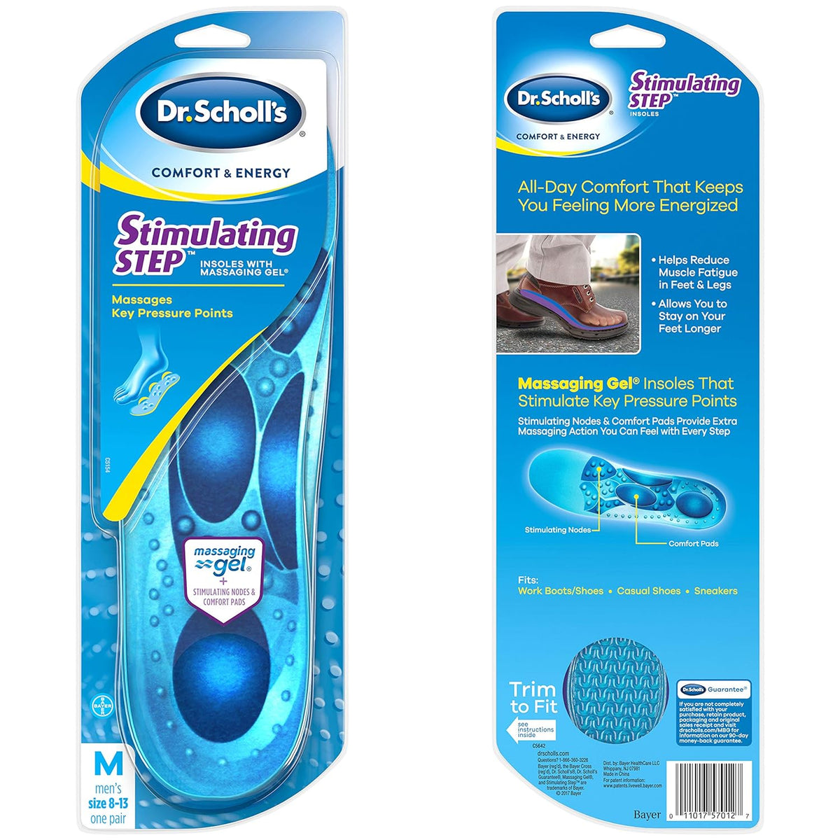 Dr. Scholl's Comfort & Energy Stimulating Step Massaging Gel Insoles 1 Pair (Men's 8-13),011017570127