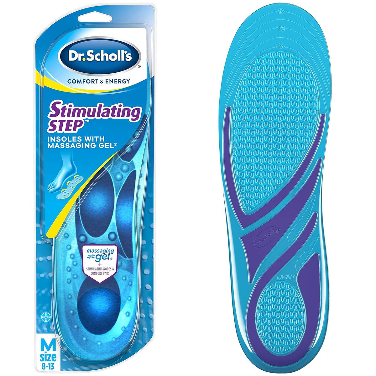 Dr. Scholl's Comfort & Energy Stimulating Step Massaging Gel Insoles 1 Pair (Men's 8-13),011017570127