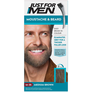 Just For Men Moustache & Beard M-35 Medium Brown Easy Brush-In Color