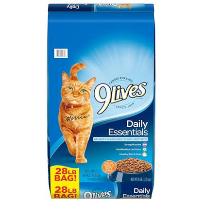 9Lives Daily Essentials Cat Food 28 lb Bag Dry Formula with Chicken Beef and Salmon Flavors Complete Balanced Nutrition
