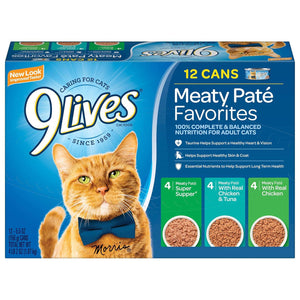9Lives Pate Favorites Wet Cat Food Variety Pack 5.5 oz Cans Pack of 12