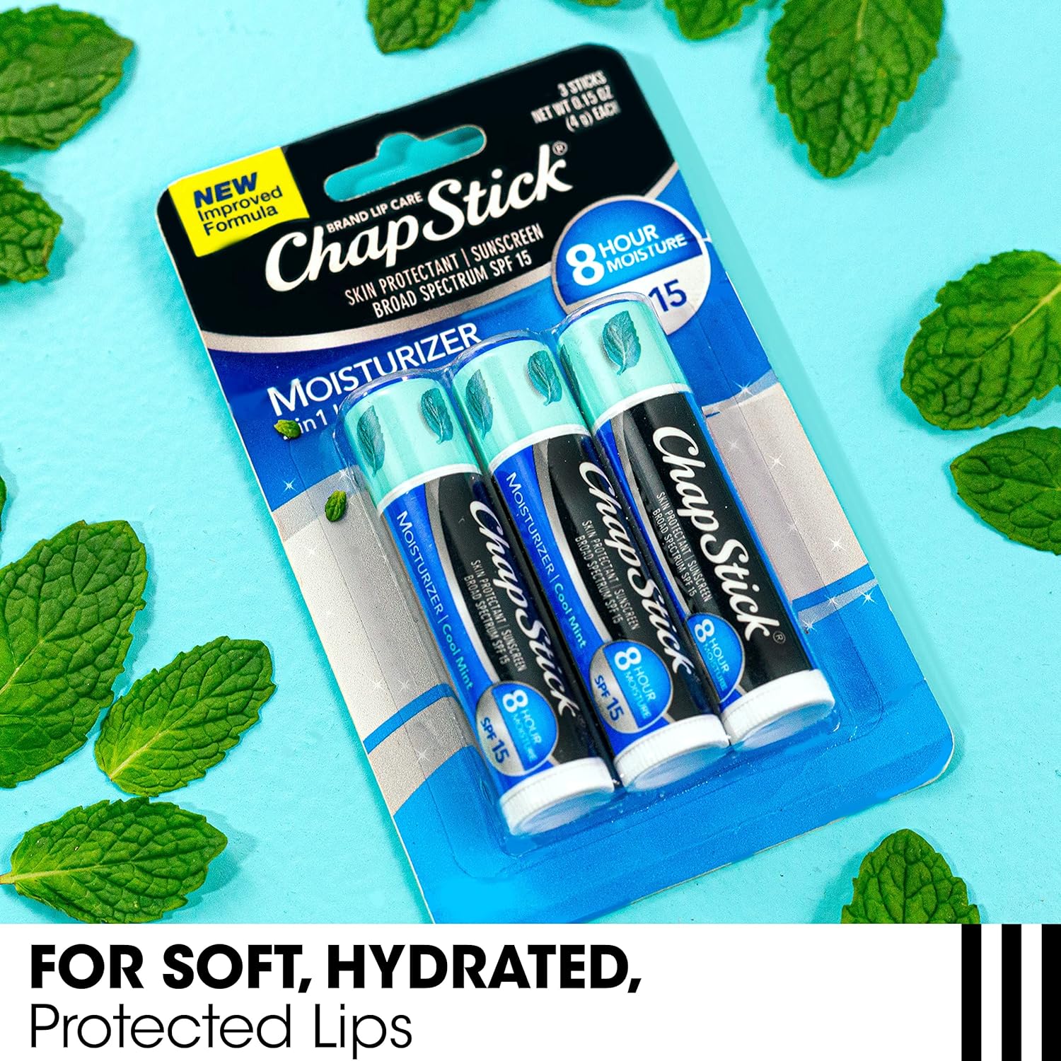 ChapStick Moisturizer Cool Mint SPF 15 Lip Balm (Pack Of 3) 4g Each,305730768405,
