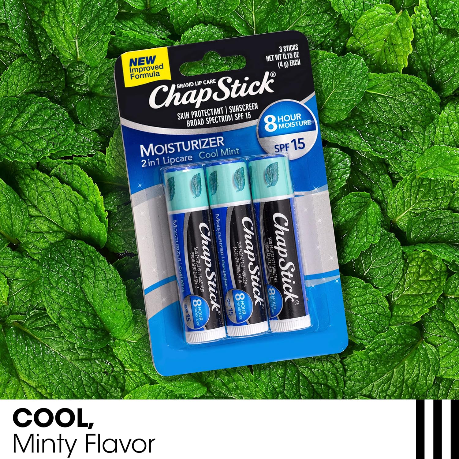 ChapStick Moisturizer Cool Mint SPF 15 Lip Balm (Pack Of 3) 4g Each,305730768405,