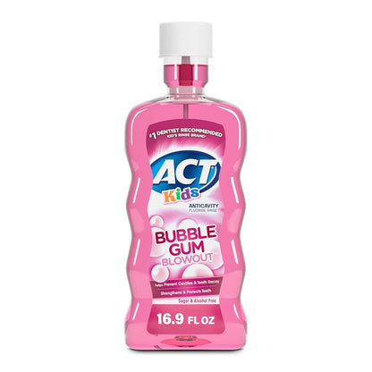 ACT ACT Kids Anticavity Fluoride Mouthwash, Sugar And Alcohol Free Mouth Rinse Strengthens Teeth, Bubble Gum Blowout, 16.9 Fl. Oz.