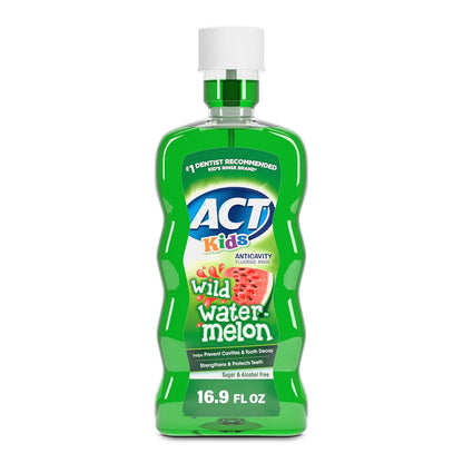 ACT Kids Anticavity Fluoride Rinse, Wild Watermelon, 169oz, Accurate Dosing Cup, Alcohol-Free