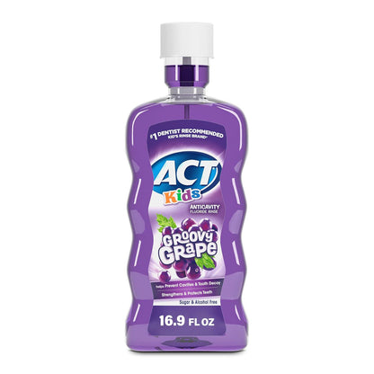 ACT ACT Kids Anticavity Fluoride Rinse Groovy Grape 16.9 Fl. Oz. Accurate Dosing Cup, Alcohol Free