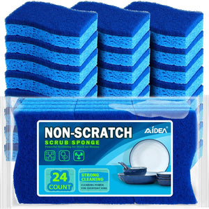 Aidea Non-Scratch Scrub Sponge, 24 Count, Sponges for Dishes & Kitchen Cleaning, Cleans Fast Without Scratching, Stands Up to Stuck-On Grime