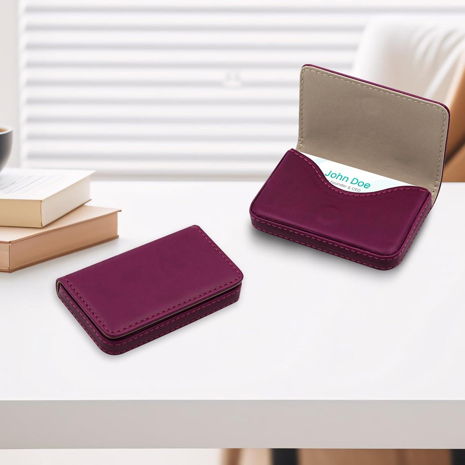 AI-DEE RFID Blocking Wallet - Minimalist Leather Business Credit Card Holder (PW-Wine Red),