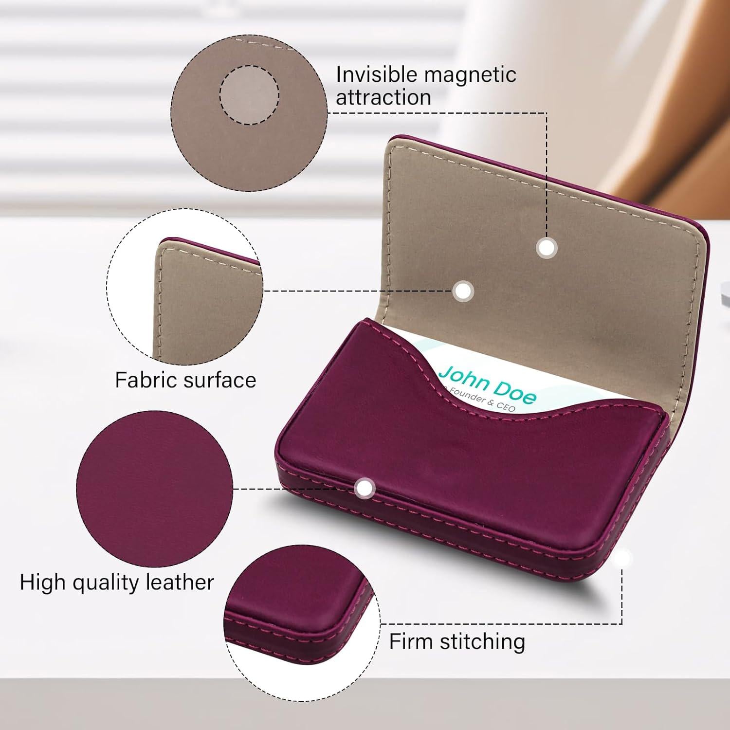 AI-DEE RFID Blocking Wallet - Minimalist Leather Business Credit Card Holder (PW-Wine Red),