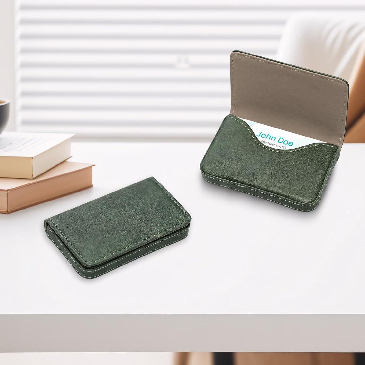 AI-DEE RFID Blocking Wallet - Minimalist Leather Business Credit Card Holder (12-Green),