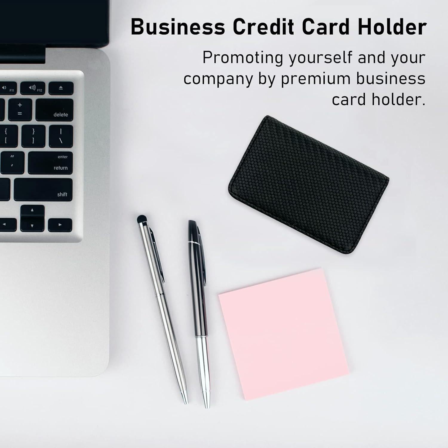AI-DEE RFID Blocking Wallet - Minimalist Leather Business Credit Card Holder (Woven Black),