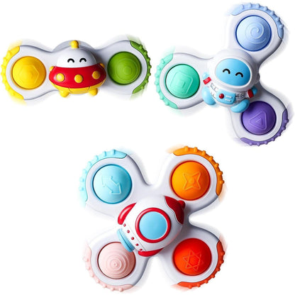 Alasou 3pcs Pop Suction Cup Spinner Toys for 1-3 Year Old Boys & Girls, Sensory Bath & Toddler Spinning Tops, Ideal Gift for Infants, Ages 1-18 Months