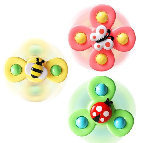Alasou 3PCS Suction Cup Spinner Toys, Spinning Tops for Baby Boys/Girls, Bath & Sensory Toy, Ages 12–36 Months