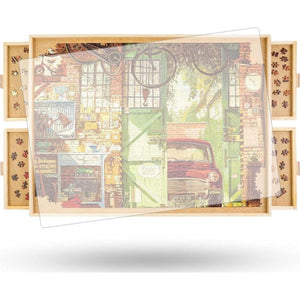 All4JIG 1500 Piece Puzzle Board Rotating 25 x 34 Inch Wooden Puzzle Table with Drawers and Cover