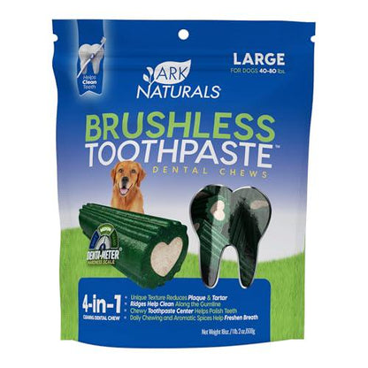 Ark Naturals Brushless Dog Toothpaste Chews, 18?oz, Large Breed Dental Treats, Plaque & Tartar Reduction