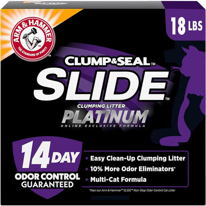 Arm & Hammer Slide Platinum Cat Litter, 18 lbs, Multi-Cat, Clump & Seal Odor Control, Easy-Clean Formula