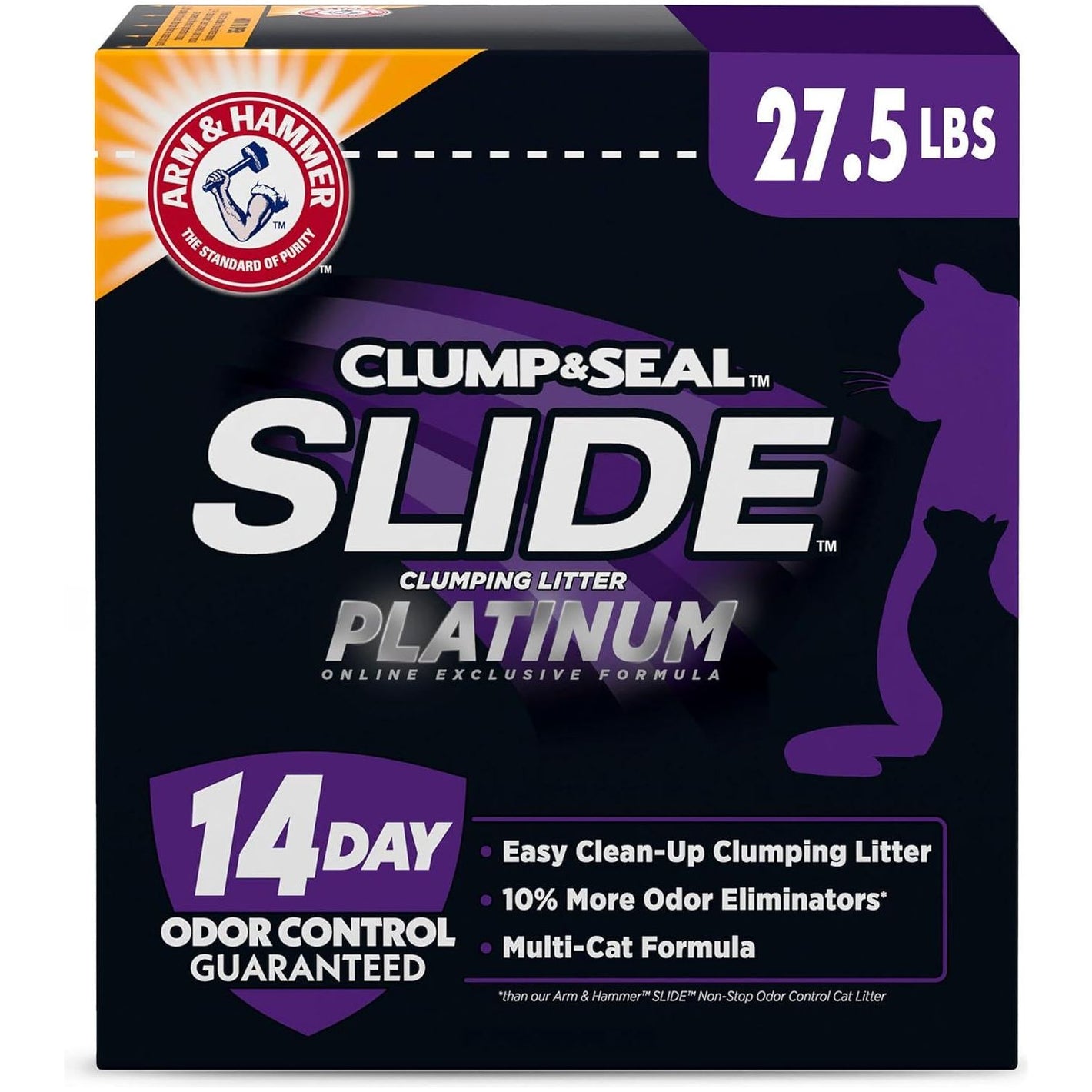 Arm & Hammer Clump & Seal Slide Platinum Multi-Cat Litter, 27.5 lbs, Easy-Clean Clumps, Superior Odor Control
