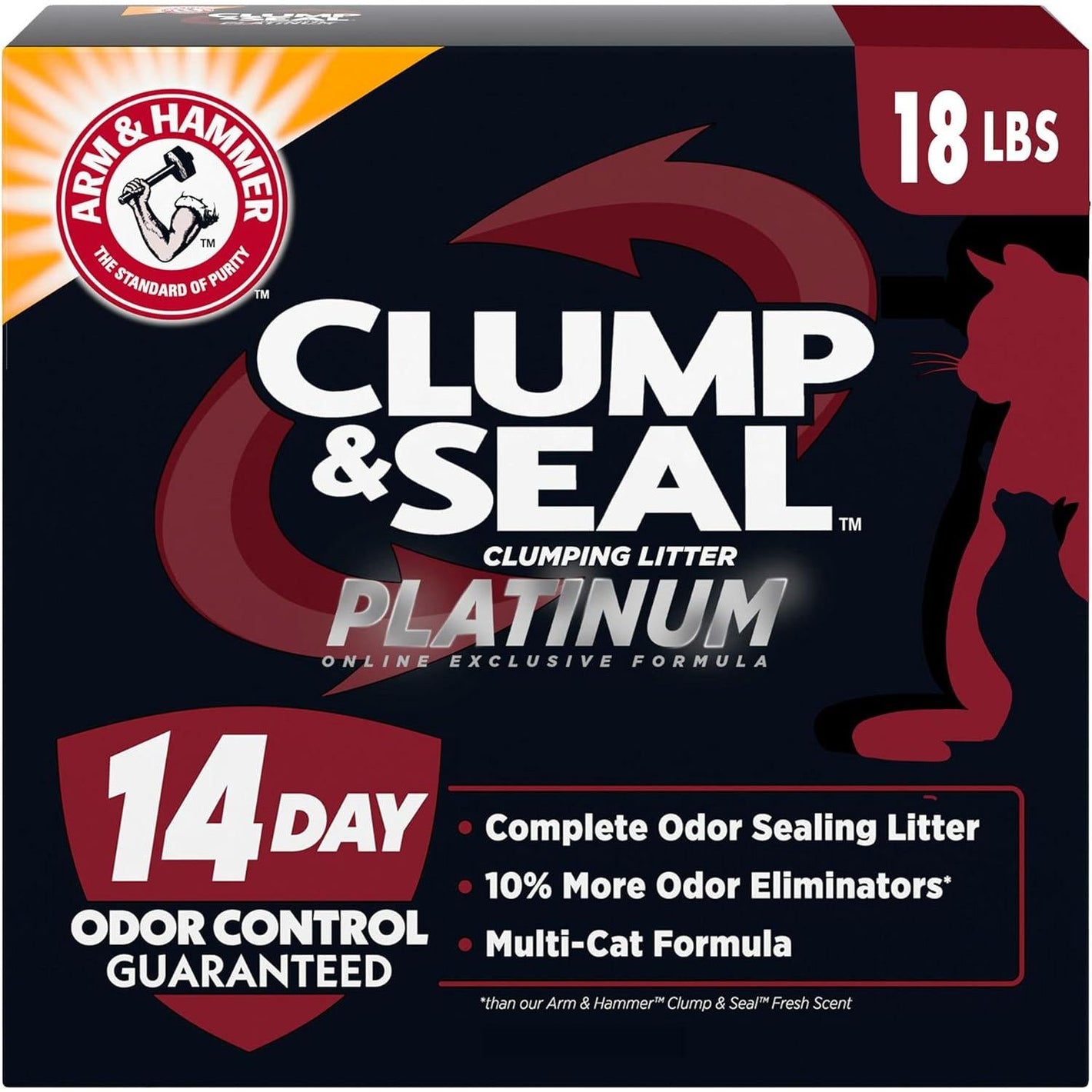Arm and Hammer Clump and Seal Platinum Multi Cat Litter Odor Control 14 Days 18 lb Bag