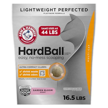 Arm & Hammer Hardball Platinum Cat Litter, Garden Bloom Scent, 16.5 lbs, Lightweight Clumping Litter