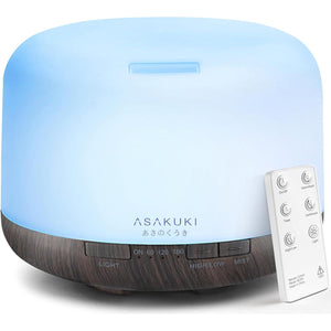 Asakuki Premium Essential Oil Diffuser, 500ml, with Remote Control, 5-in-1 Ultrasonic Aromatherapy, Humidifier, Vaporizer, Timer & Auto-Off Switch, Brown