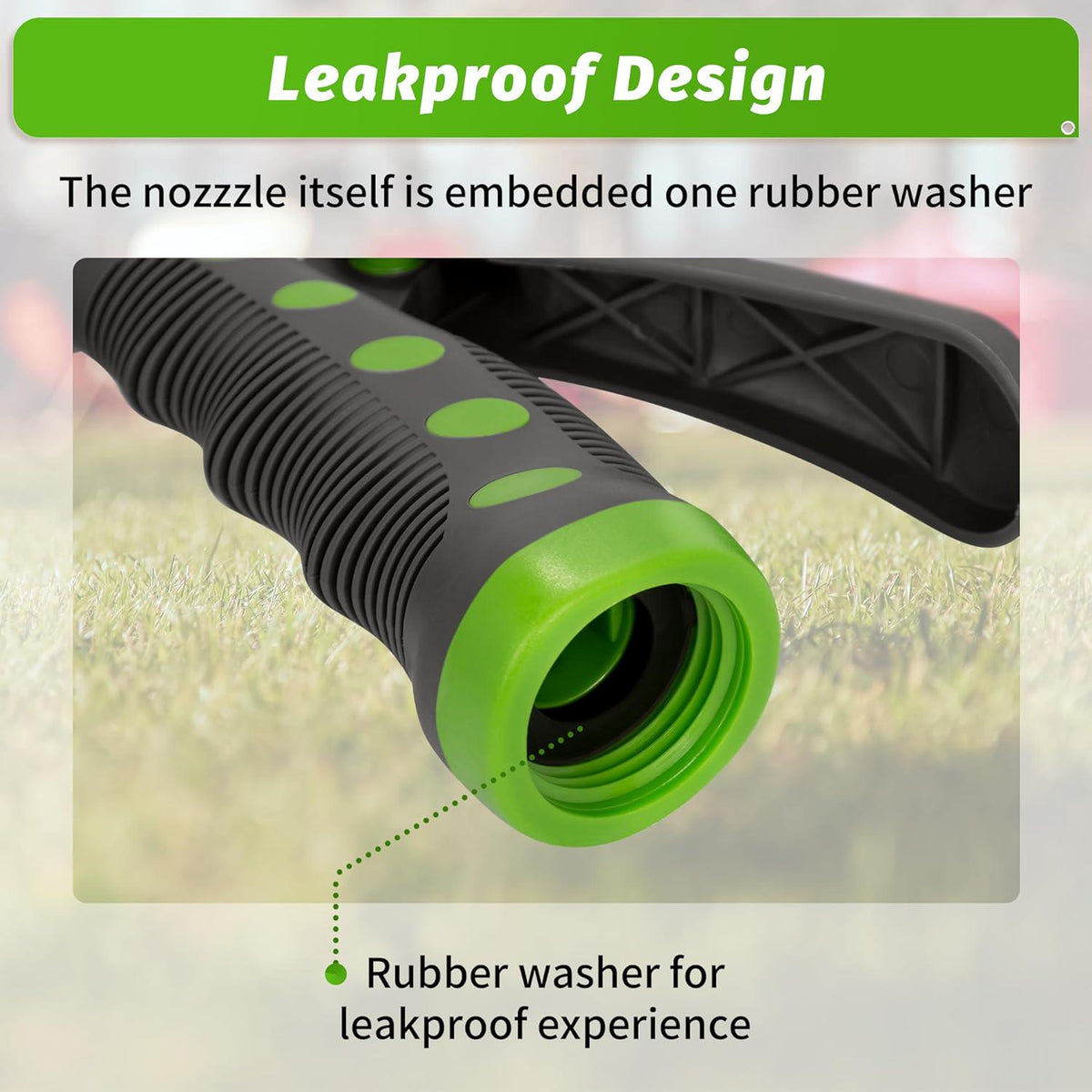 AUTOMAN-Garden-Hose-Nozzle,ABS Water Spray Nozzle With Heavy Duty 7 Adjustable Watering Patterns,Slip Resistant For Watering Plants,Lawn& Garden,Washing Cars,Cleaning,Showering Pets - Green,
