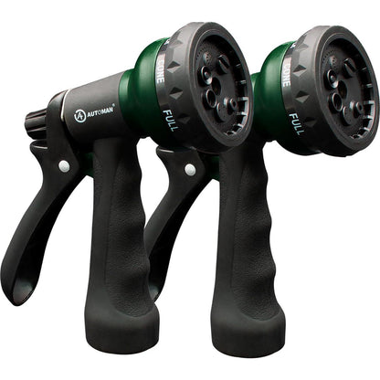 AUTOMAN-Garden-Hose-Nozzle-2PK,ABS Water Spray Nozzle With Heavy Duty 7 Adjustable Watering Patterns,Slip Resistant For Watering Plants,Lawn& Garden,Washing Cars,Cleaning,Showering Pets And Outdoor Fun,