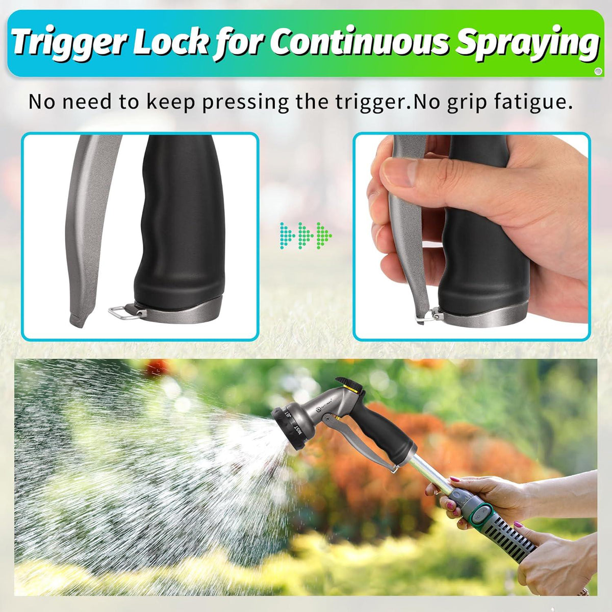 AUTOMAN Garden Hose Nozzle -2 Pack, 100% Metal High Pressure Spray Nozzle, Labor-Saving Design, Heavy Duty Water Hose Nozzle For Garden Watering, Car Washing, Window Cleaning,Pets Bathing,