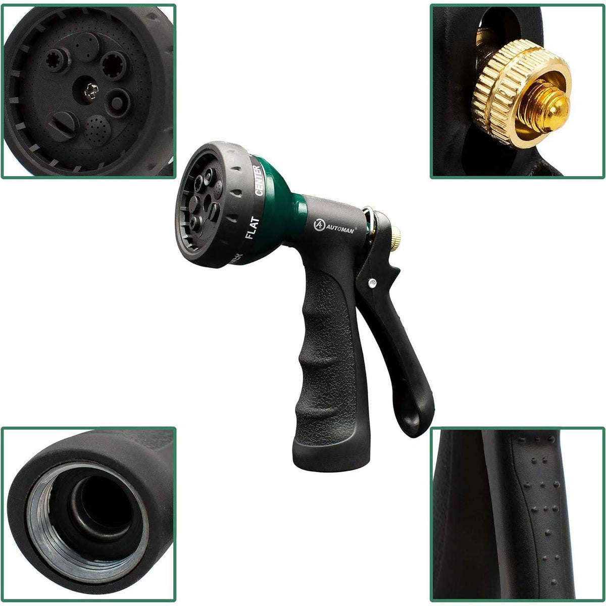 AUTOMAN-Garden-Hose-Nozzle, Metal Water Spray Nozzle With Heavy Duty 7 Adjustable Watering Patterns,Slip Resistant For Watering Plants,Lawn& Garden,Washing Cars,Cleaning,Showering Pets And Outdoor Fun.,