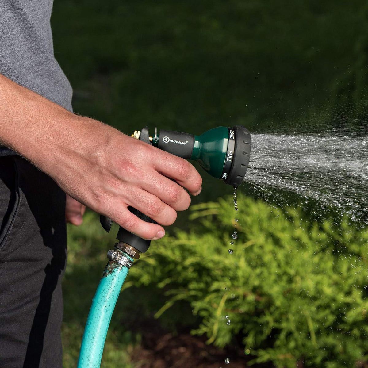 AUTOMAN-Garden-Hose-Nozzle, Metal Water Spray Nozzle With Heavy Duty 7 Adjustable Watering Patterns,Slip Resistant For Watering Plants,Lawn& Garden,Washing Cars,Cleaning,Showering Pets And Outdoor Fun.,