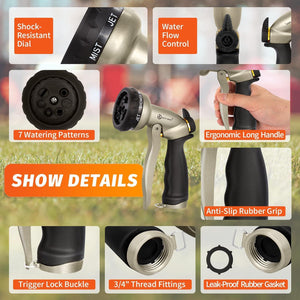 AUTOMAN Garden Hose Nozzle-7 Patterns Sprayer-2 Pack, Metal High Pressure Spray Nozzle, Heavy Duty Labor-Saving Design Water Hose Nozzle For Garden Watering, Car Washing, Window Cleaning, Pets Bathing,