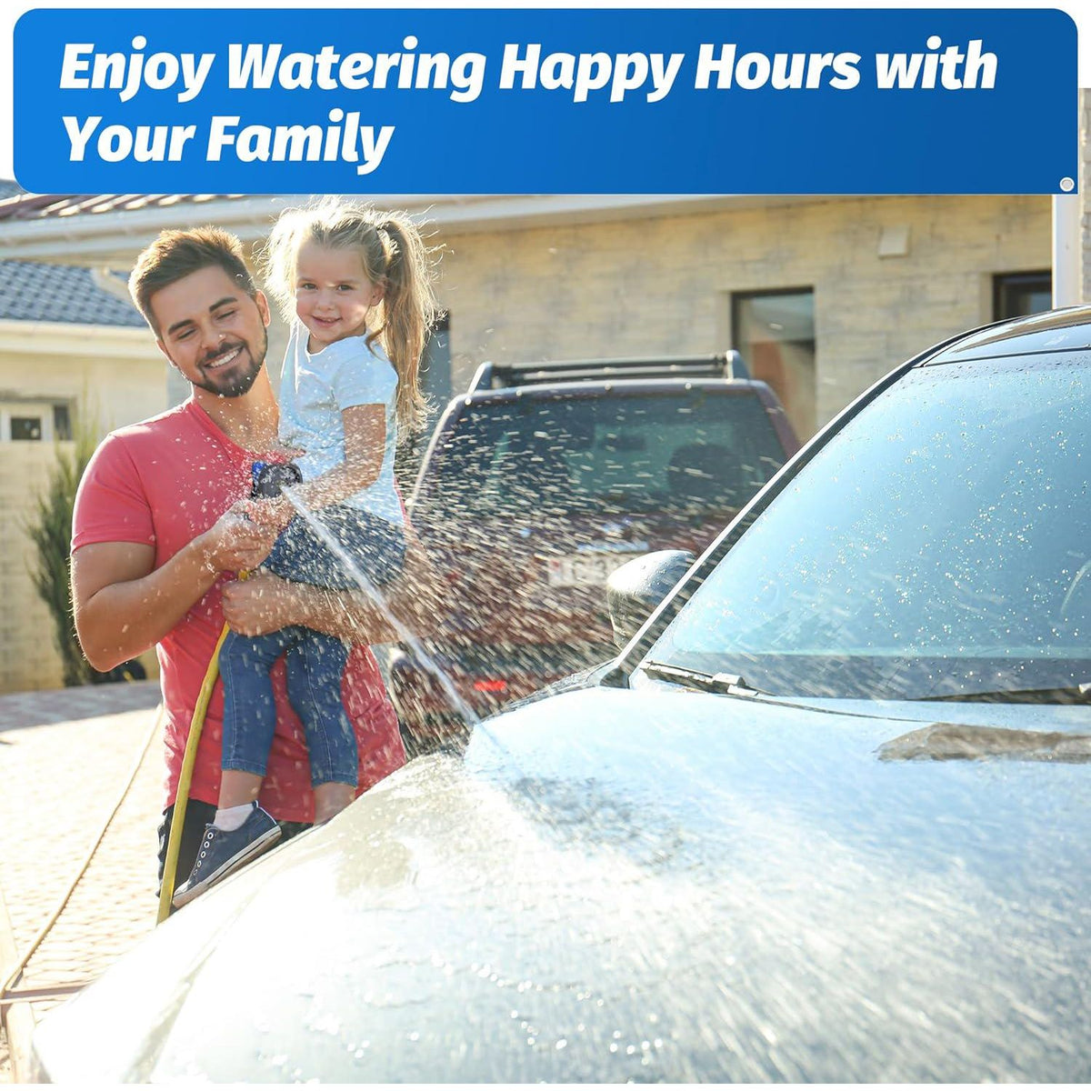 AUTOMAN-Garden-Hose-Nozzle,ABS Water Spray Nozzle With Heavy Duty 7 Adjustable Watering Patterns,Slip Resistant For Watering Plants,Lawn& Garden,Washing Cars,Cleaning,Showering Pets - Blue,