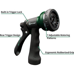 AUTOMAN-Garden-Hose-Nozzle, ABS Water Spray Nozzle With 7 Adjustable Watering Patterns, Slip Resistant For Watering Plants, Lawn& Garden, Washing Cars, Cleaning, Showering Pets And Outdoor Fun.,