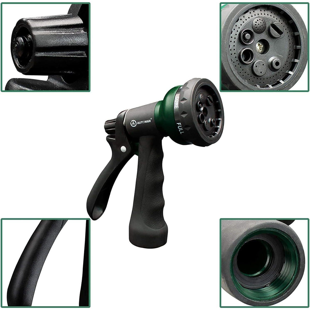AUTOMAN-Garden-Hose-Nozzle-2PK,ABS Water Spray Nozzle With Heavy Duty 7 Adjustable Watering Patterns,Slip Resistant For Watering Plants,Lawn& Garden,Washing Cars,Cleaning,Showering Pets And Outdoor Fun,