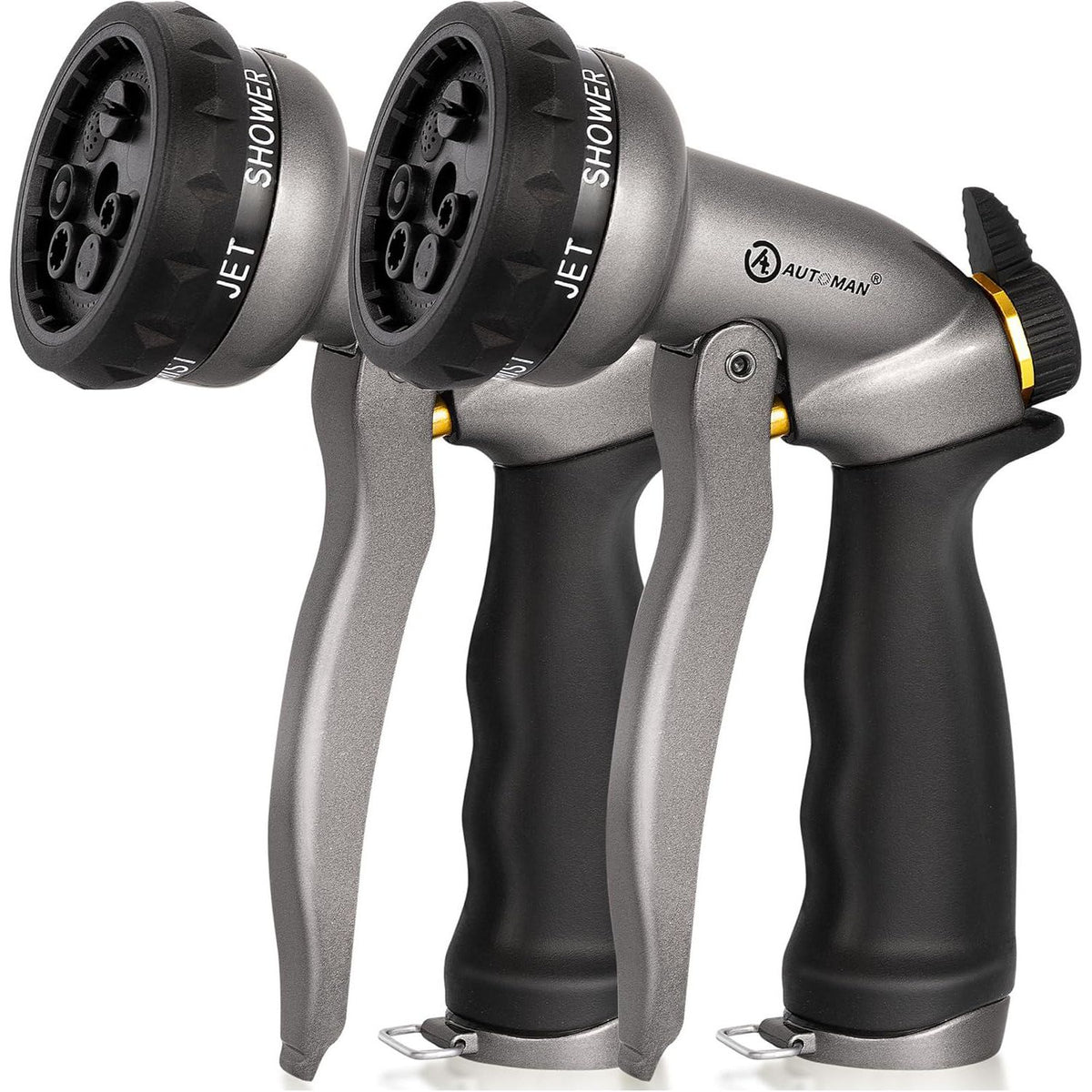 AUTOMAN Garden Hose Nozzle -2 Pack, 100% Metal High Pressure Spray Nozzle, Labor-Saving Design, Heavy Duty Water Hose Nozzle For Garden Watering, Car Washing, Window Cleaning,Pets Bathing,